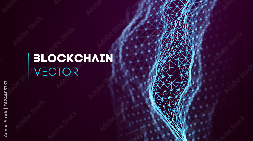 Poster blockchain technology background. cryptocurrency fintech block chain network and programming concept