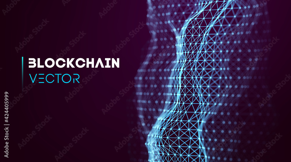 Poster blockchain technology background. cryptocurrency fintech block chain network and programming concept