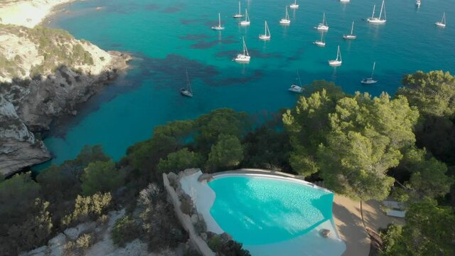 Drone video of an infinity pool on a villa in Formentera