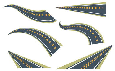 Vector image of a set of asphalt roads. Cartoon style. EPS 10