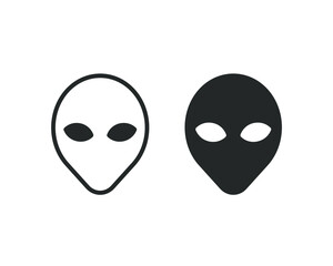 Alien head vector sign set. Humanoid face symbol icon collection. Extraterrestrial logo. Science fiction label. Ufo and sci-fi character illustration image.