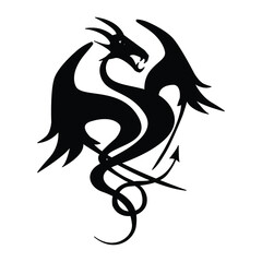 Ancient dragon emblem or template. Black on white.Vector illustration. 
