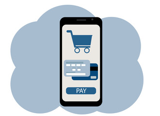 Mobile phone with an image of payment for purchases via the Internet