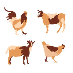 Cow, sheep, goat and pig. Silhouettes of farm animals.