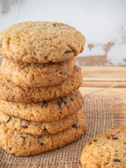 Homemade chocolate cookies rustic background