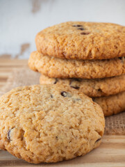 Homemade chocolate cookies rustic background