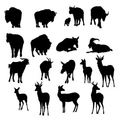 Deer, Yak And Goats Silhouette Set