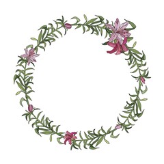 Pink lily flower frame card background design for invitation vector