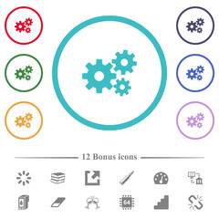 Gears flat color icons in circle shape outlines
