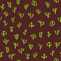 Tiny Cute Minimalist Green Arizona Cacti Saguaro Cactus Seamless Pattern