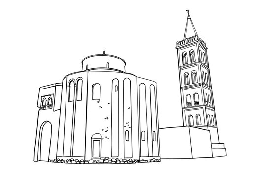 black and white church and tower outline clip art preview