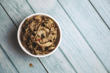 Delicious fried mushrooms in bowl