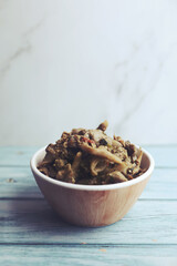 Delicious fried mushrooms in bowl	
