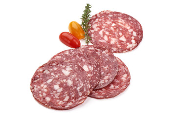 Smoked Sausage slices, isolated on white background