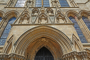 Architectural detail of crescent doorway of York Minster Cathedral in York