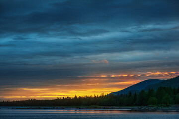 Beautiful dramatic majestic sunset in mountain