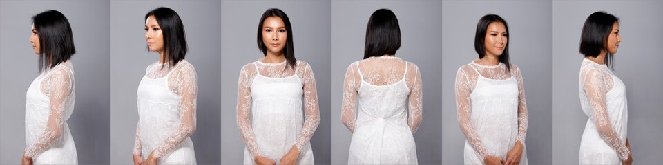 Asian LGBT Transgender Woman half body portrait turn rear side back view turn 360