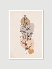 Botanical wall art vector. Minimal and natural wall art. Boho foliage line art drawing with abstract shape. Abstract Plant Art design for print, wallpaper, cover. Modern vector illustration.