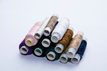 Colorful skeins of thread for sewing.