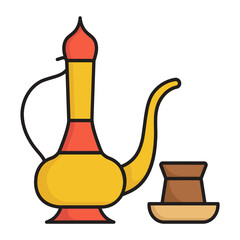 Iftar Drink Concept, Coffea arabica beans Vector Color Icon Design, Arabic culture and traditions Symbol, Islamic and Muslim fasting Sign, Dallah Concept Stock, Ramadan and Eid al Fitr   illustration