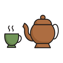 Arabic coffee crockery Concept, Hot Drink Vector color Icon Design, Arab culture and traditions Symbol, Islamic and Muslim fasting Sign, Ramadan and Eid al Fitr Stock illustration, Iftar drinks