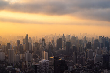 Aerial view of Bangkok Downtown Skyline, Thailand. Financial district and business centers in smart...