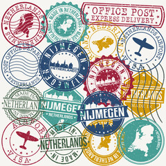 Nijmegen Netherlands Set of Stamps. Travel Stamp. Made In Product. Design Seals Old Style Insignia.
