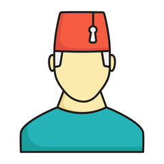 Turkish Man wearing Tarboosh Concept,  Fez Cap Vector color Icon Design, Arab culture and traditions Symbol, Islamic and Muslim fastings Sign, Ramadan and Eid al Fitr stock illustration