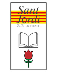 Sant Jordi traditional festival of Catalonia Spain. Bookmark with flower and book