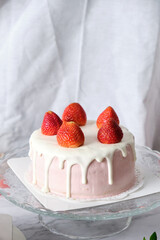 Strawberry chiffon cake with fresh cream. Cake for celebration.