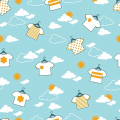 Air Drying Clothes in Sunny Day Vector Graphic Art Seamless Pattern