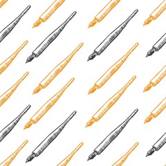 Write with Fountain Pen Vector Graphic Illustration Seamless Pattern