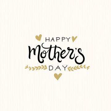 Happy Mothers day. Logo modern brush calligraphy. Card Mother's Day Calligraphy. Design vector illustration with black and gold label isolated on white background.