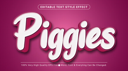 Piggies text, cartoon style editable text effect on pink canvas background