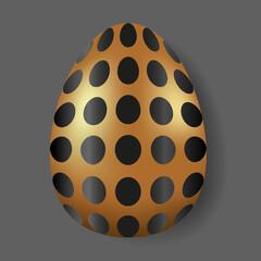 Vector illustration. Realistic golden egg, polka dots, shadow. Fashionable Easter design. Modern minimalism. Festive decor element for Easter. Happy Easter banner.