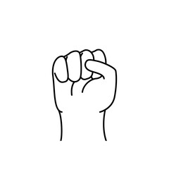 Human fist isolated on white. Line vector human fist. 