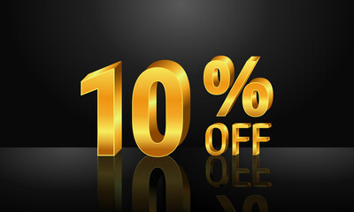 10% off 3d gold on dark black background, Special Offer 10% off, Sales Up to 10 Percent, big deals, perfect for flyers, banners, advertisements, stickers, offer icons, etc.