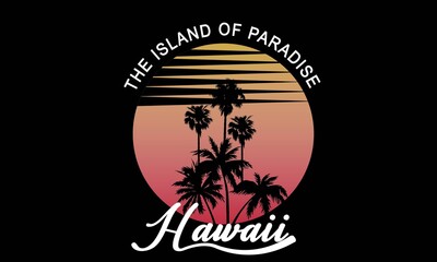 Hawaii Summer paradise Typography Graphics. T-shirt Printing Design for sports apparel. Concept in vintage style. Symbol of vacation, summer and surfing. Vector Artwork for your tee shirt-11