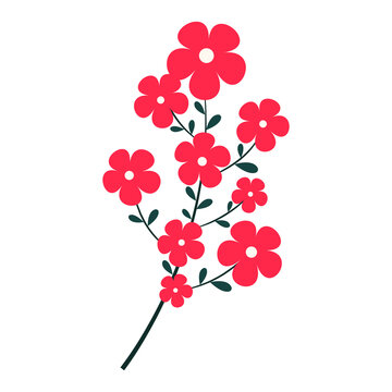 Red flower icon. Natural floral design element for postcards, posters, greetings. Isolated on a white background. Doodle vector illustration.