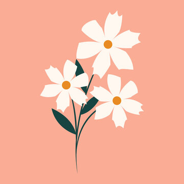 The bouquet of daisies icon. Three daisies, flat illustration. Natural floral element of the design of postcards, posters, greetings. Isolated on a light background. Doodle vector illustration