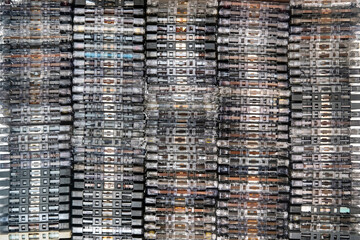 Huge collection of audio cassettes. Retro musical background