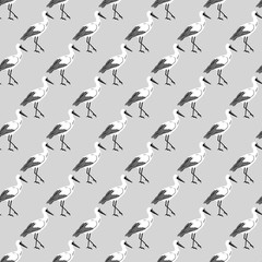 Retro Seamless Pattern with Monochrome Storks Vector Illustration