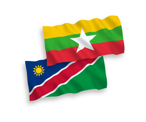 Flags of Republic of Namibia and Myanmar on a white background