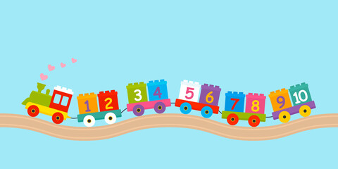 childrens constructor train with trailers with numbers from 1 to 10. the concept of preschool education.