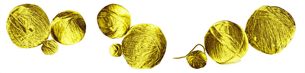 Blue and pink balls of woolen threads of different sizes are isolated on a white background.