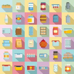 Food storage icons set, flat style