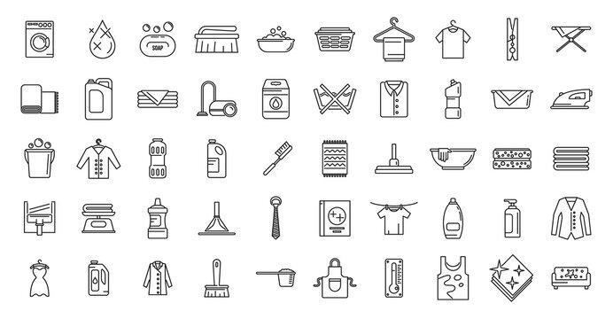 Dry cleaning service icons set, outline style