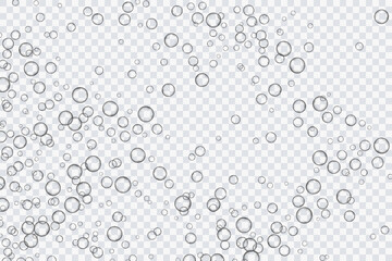 Air bubbles, oxygen, champagne crystal clear, isolated on a transparent background of modern design. Vector illustration of EPS 10.
