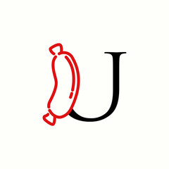 logo letter u with icon sausage a vector design	
