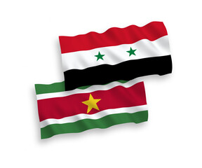 Flags of Republic of Suriname and Syria on a white background